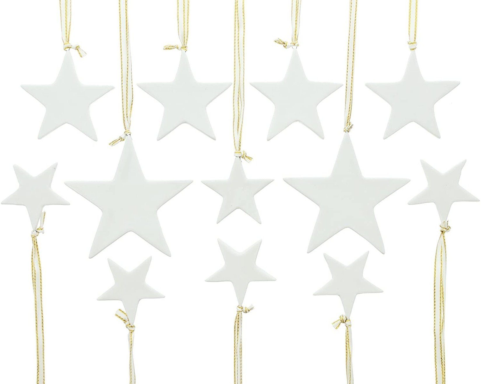 Dekoleidenschaft Dekohänger 12 Sterne aus Porzellan, weiß, Weihnachtsbaumschmuck (12 St)
