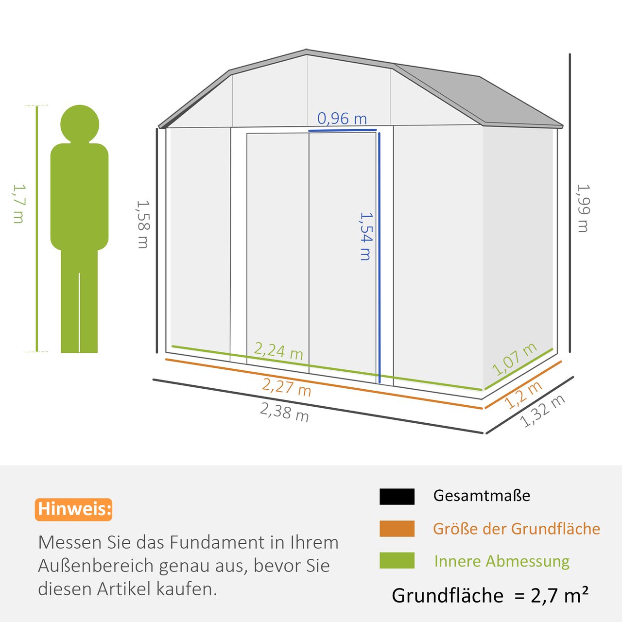 Outsunny Gerätehaus aus Stahl, 2,7 m² Geräteschuppen mit UV-Schutz, Grün