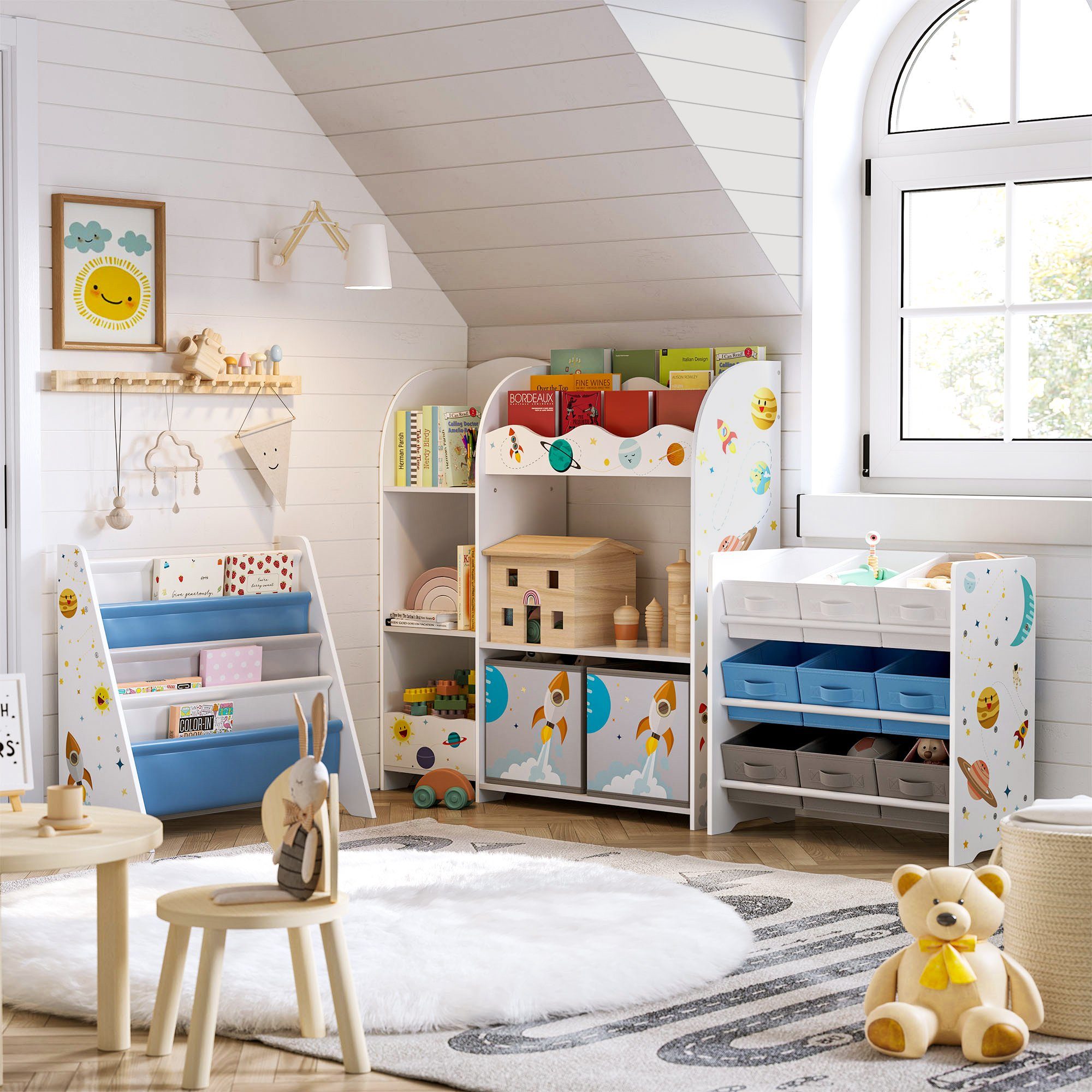 SONGMICS Bücherregal Kinderzimmerregal, mit 2 Aufbewahrungsboxen