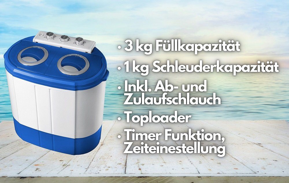 STEINBORG Wäscheschleuder SB-4002, 3 kg, Mini Waschmaschine, Camping, Toploader, 3 KG Kapazität, mit Schleuderfunktion, 2 Kammern, 230 Watt
