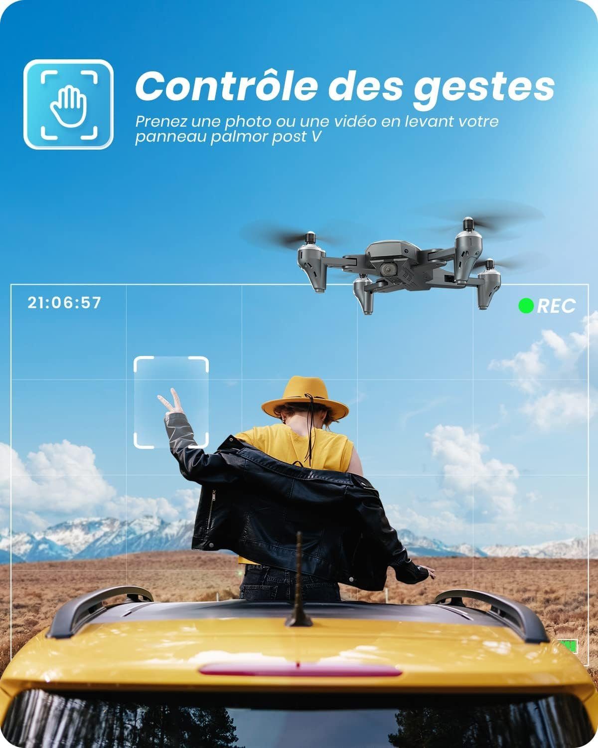 DEERC D10 Faltbare Drohne mit Kamera für Erwachsene FPV Live Video Drohne (HD 1920 x 1080p, mit 2 Batterien 24 Minuten Höhenhaltung Quadcopter für KinderAnfänger)