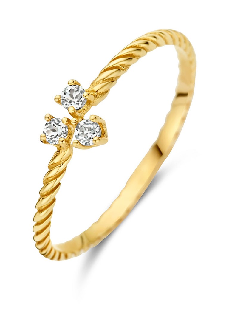 Inel Jackie din aur galben de 14k, de formă triunghiulară, decorat cu topaz.