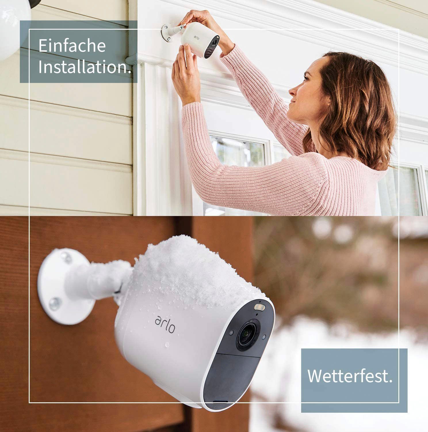 ARLO Arlo Essential Spotlight-Kamera-Set Überwachungskamera (Außenbereich, Innenbereich, Set, 4 x Arlo Essential Spotlight-Kamera, Reichweite bis 91,4 m)