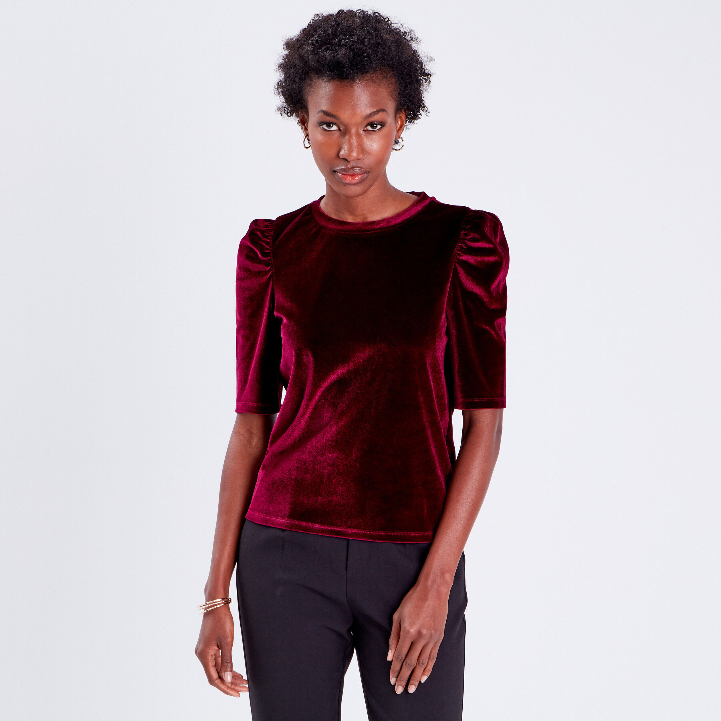 T-shirt manches 3/4 velours prune femme | Cache Cache