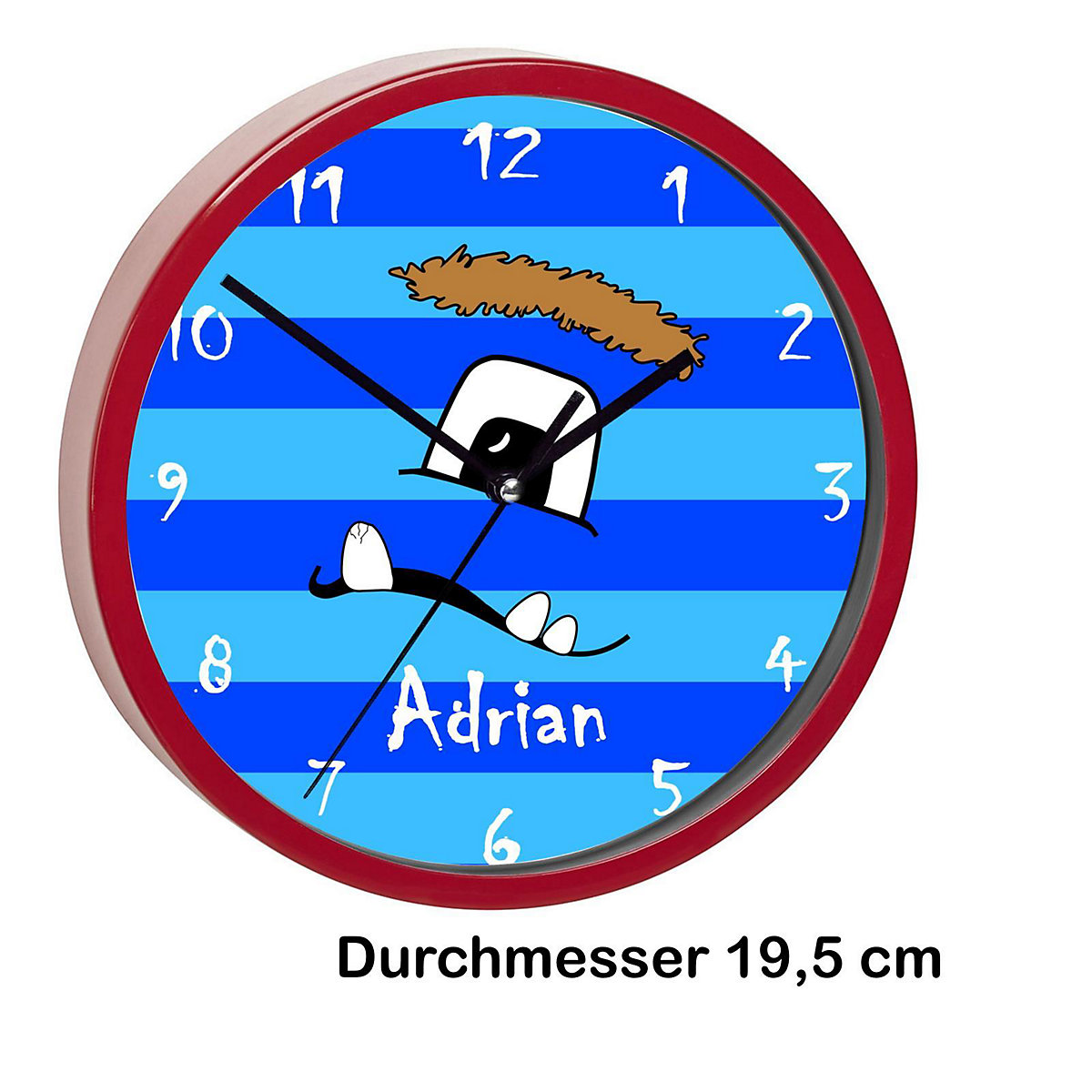Kinder Wanduhr personalisiert mit Name Monster Streifen blau