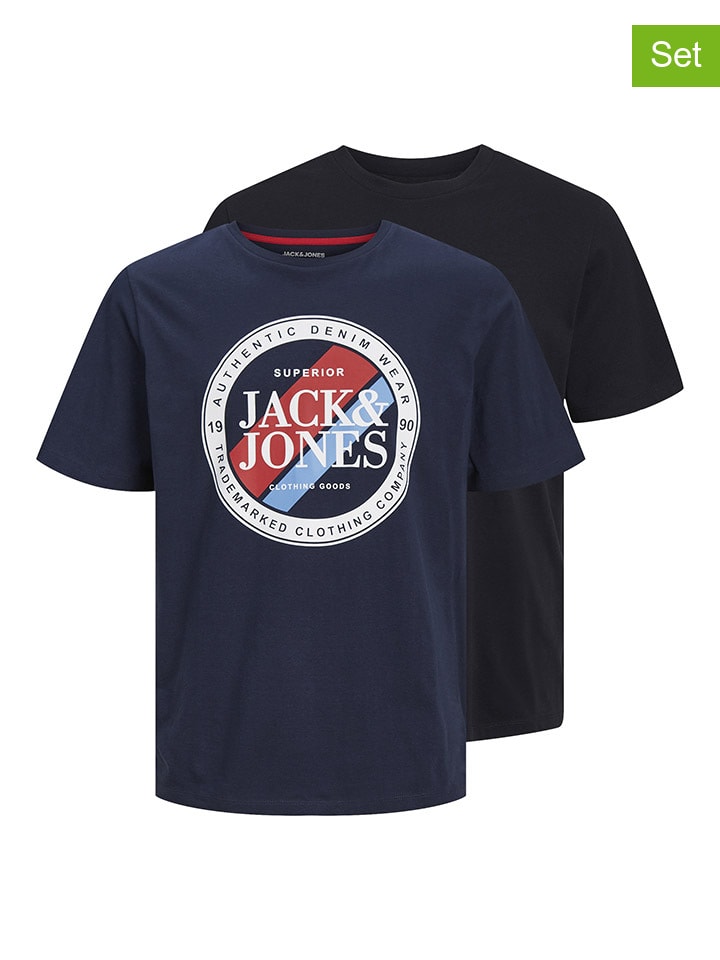 Jack & Jones 2er-Set: Shirts in Dunkelblau/ Schwarz günstig kaufen