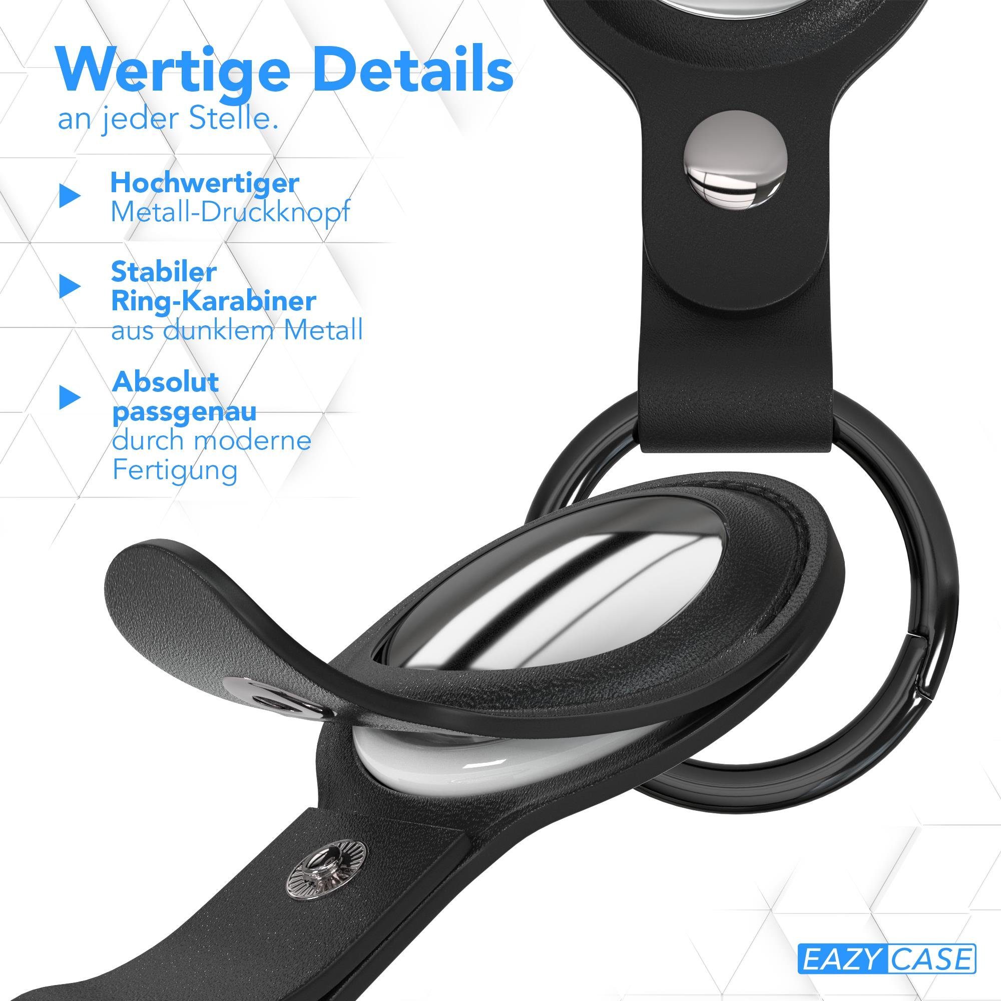 EAZY CASE Schlüsselanhänger Anhänger kompatibel mit Apple AirTag, Schutzhülle Kunstleder Airtags Hülle Schlüsselbund GPS Tracker Schwarz