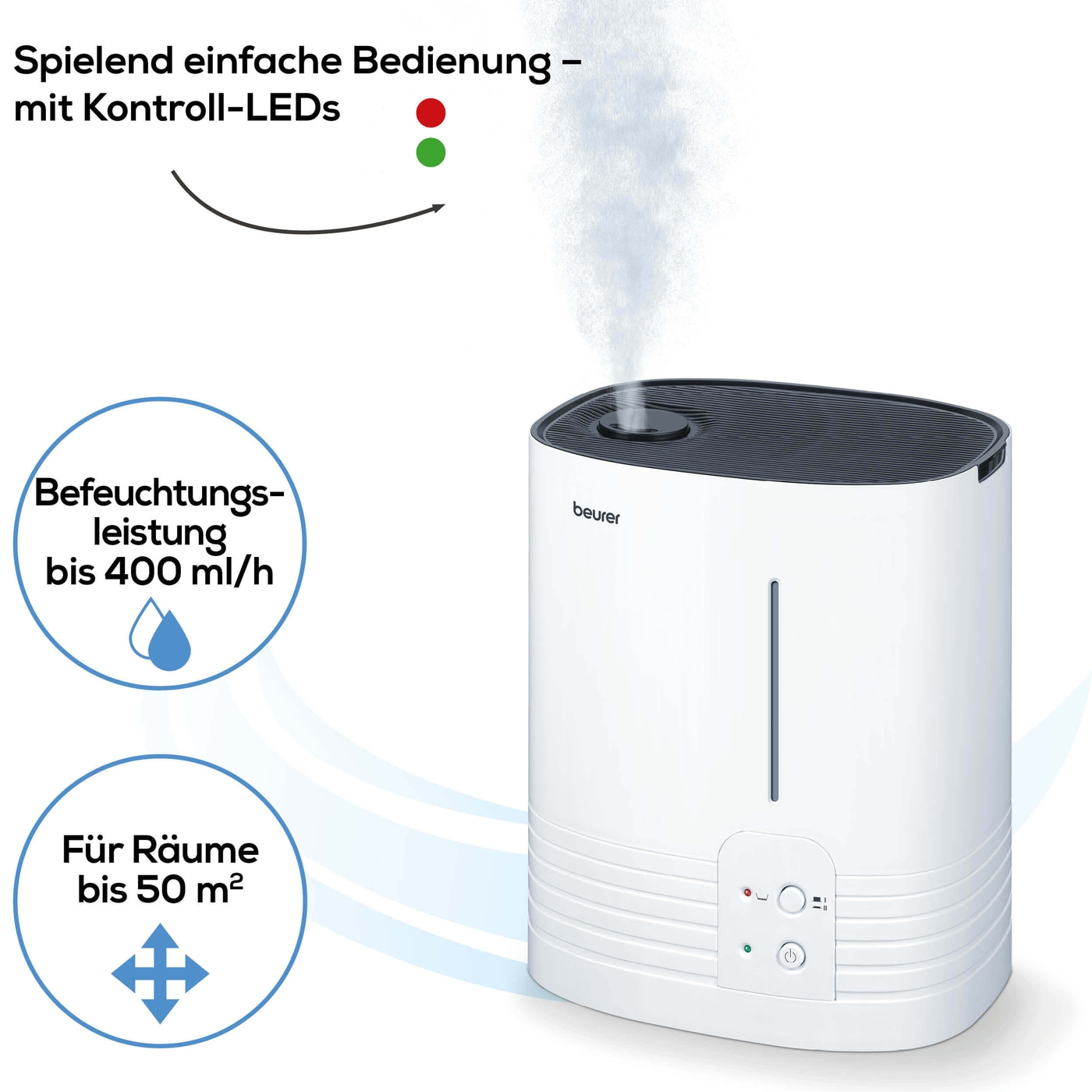 Beurer Luftbefeuchter LB 55-Luftbefeuchter mit abnehmbarem 6 l Wassertank & Kalkpads bis 50 m²