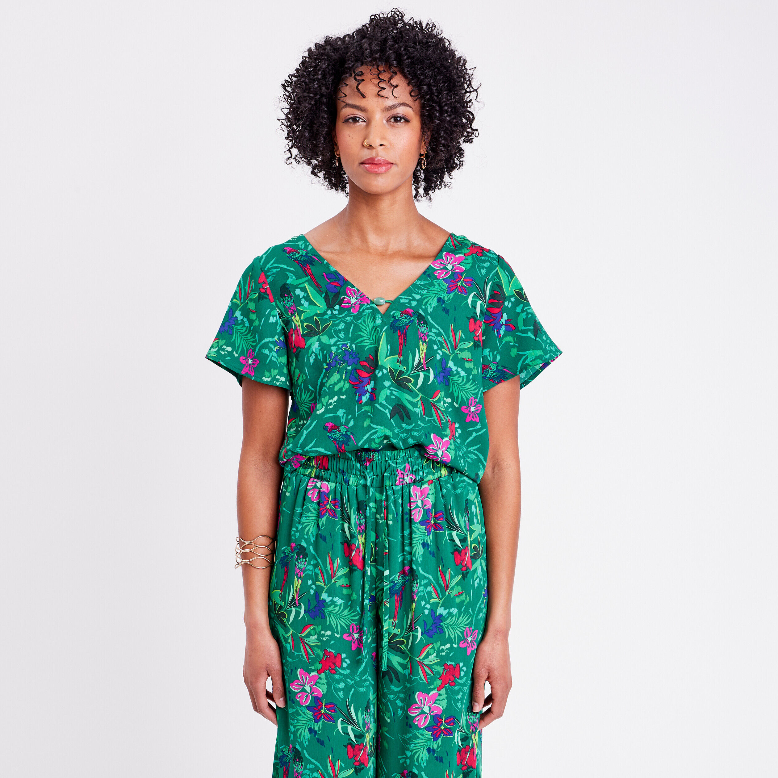 Blouse manches courtes vert femme | Cache Cache