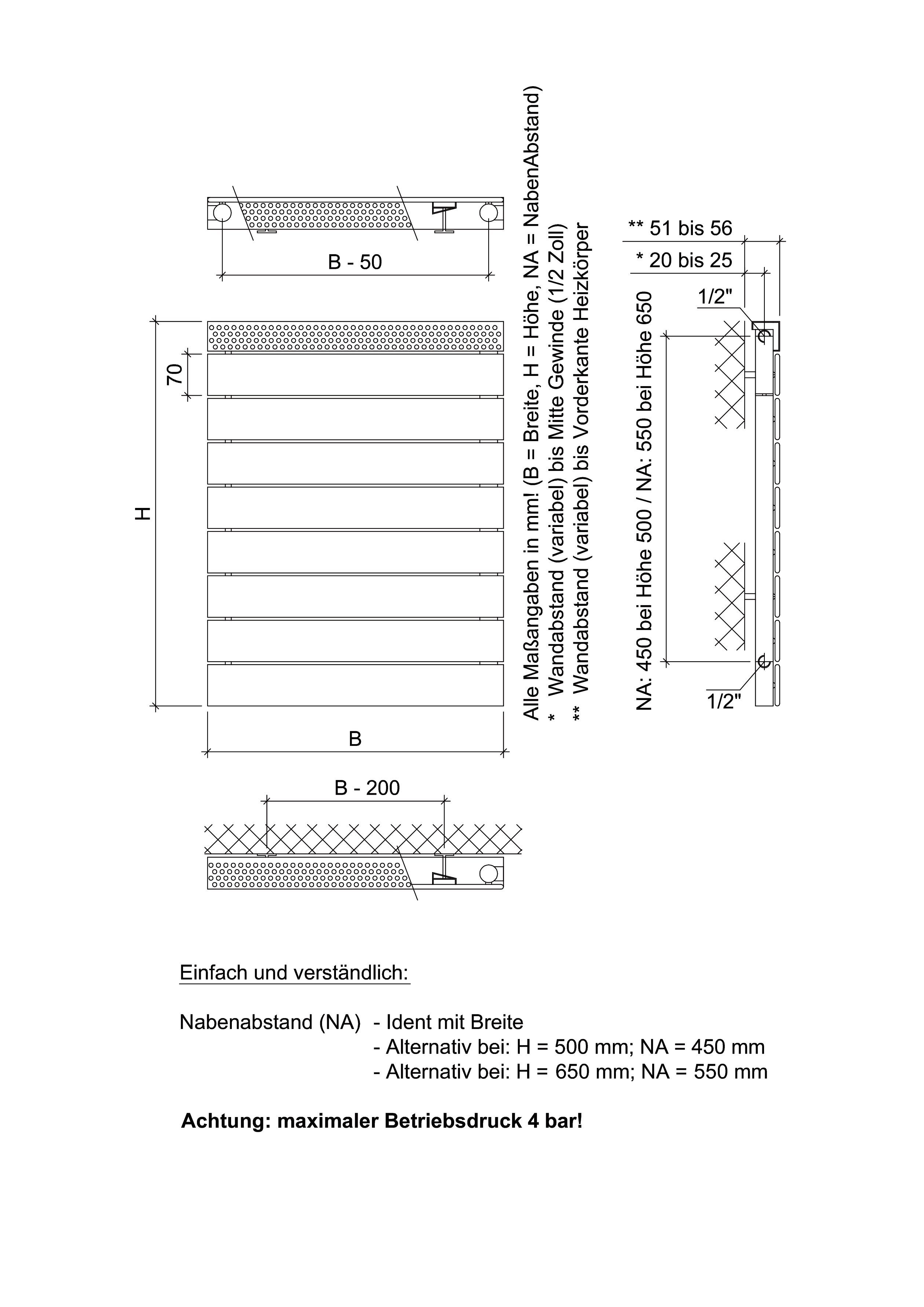Ximax Badheizkörper Pep 500 mm x 600 mm, 375 Watt, Seitenanschluss NA: 450 mm, weiß
