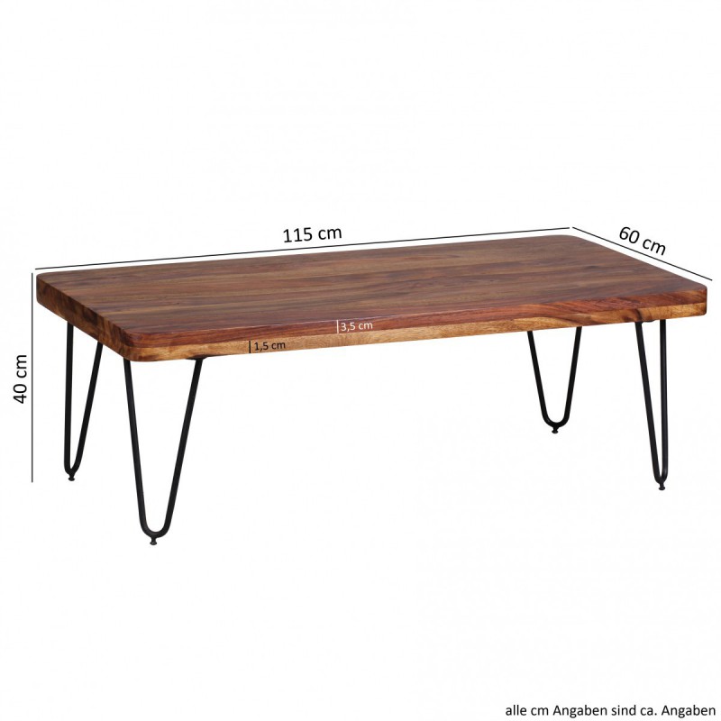 Wohnling Massivholz Sheesham Couchtisch 115 x 60 x 40 cm