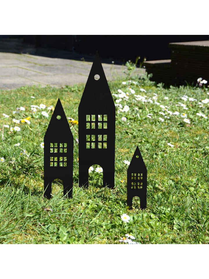 UNUS 3er Set Gartenstecker Rost Häuser in Schwarz günstig kaufen onesize