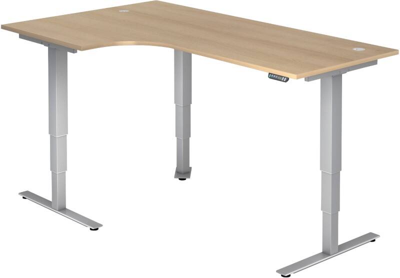 Hammerbacher Elektronisch Höhenverstellbarer Sitz-Stehschreibtisch Eiche Melamin Silberner T-Fuß 2.000 x 1.200 x 800 mm Mit Aufbau