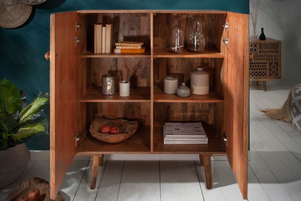 riess-ambiente Highboard MARRAKESCH 120cm natur, Massivholz · mit Verzierung · Boho · Anrichte · Akazie