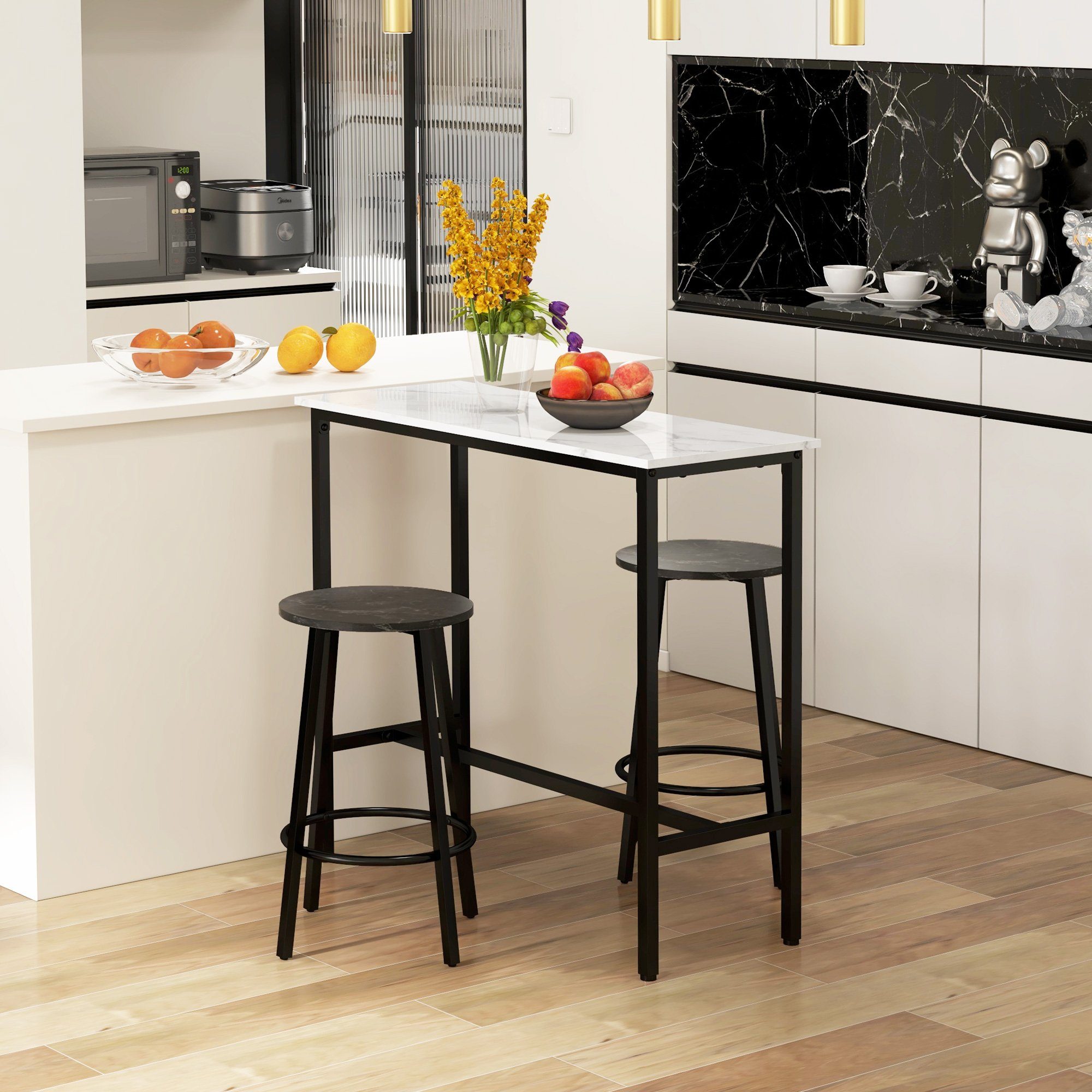 HOMCOM Bargruppe Bartisch mit Barhocker Set, 3-teiliges Bartisch Set für Esszimmer, (3-tlg)