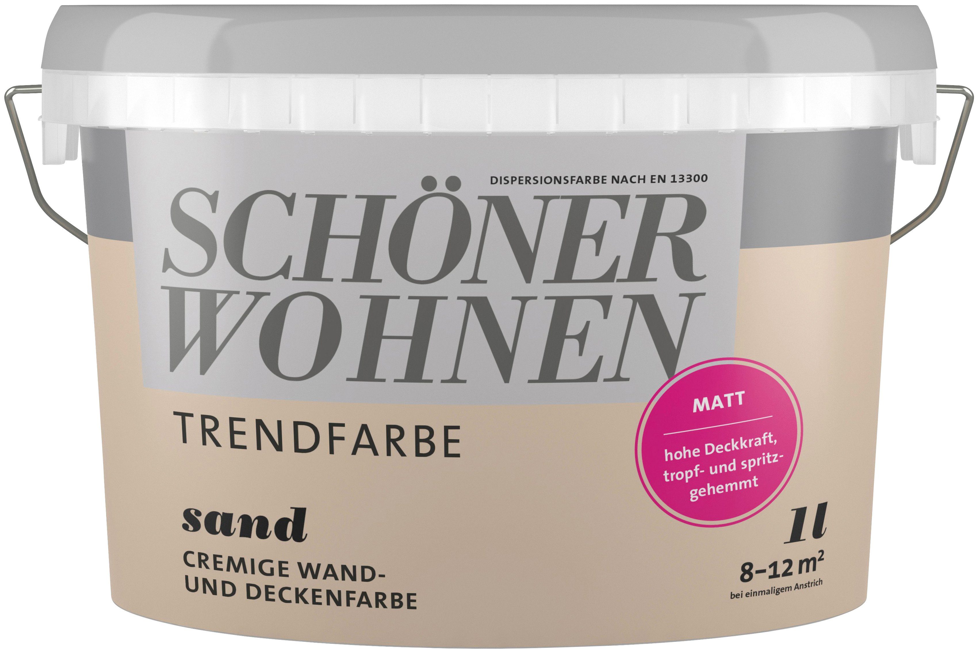 SCHÖNER WOHNEN FARBE Wand- und Deckenfarbe Trendfarbe, 1 Liter, Sand, hochdeckende Wandfarbe - für Allergiker geeignet
