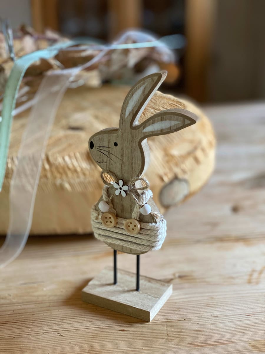 Holzaufsteller, Hase mit Stoffkordel, beige, 1 St