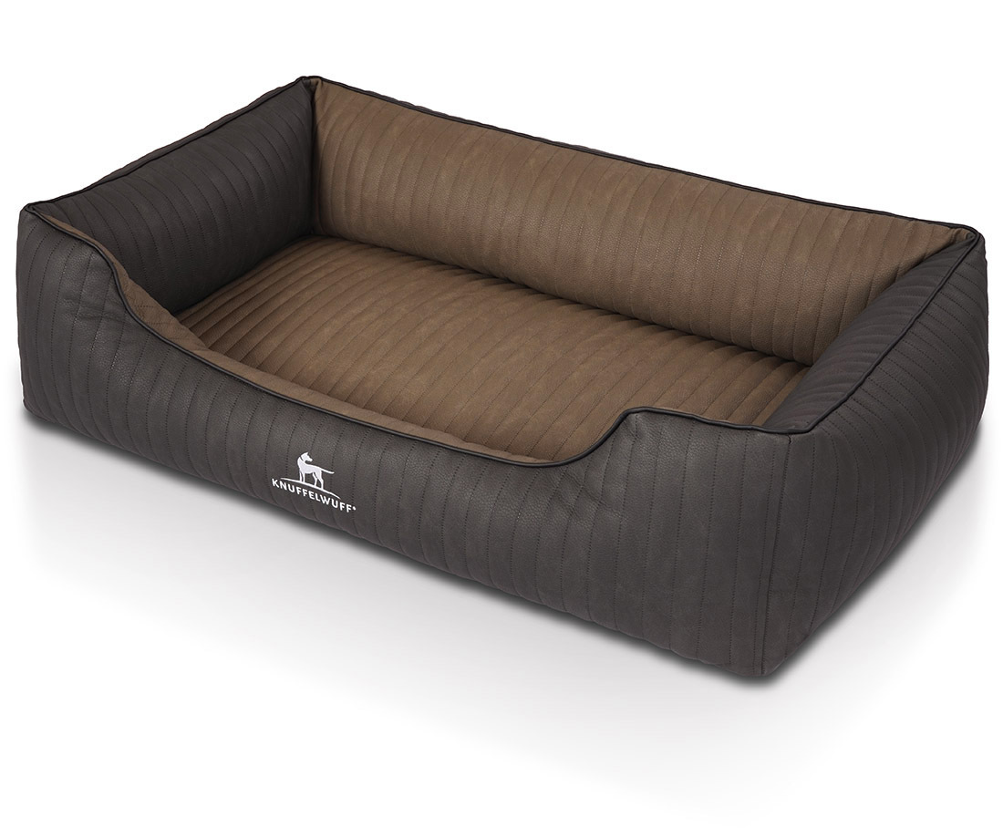 Knuffelwuff Hundebetten Knuffelwuff Orthopädisches Hundebett Outback aus laser-gestepptem Kunstleder schwarz/ gelb M-L