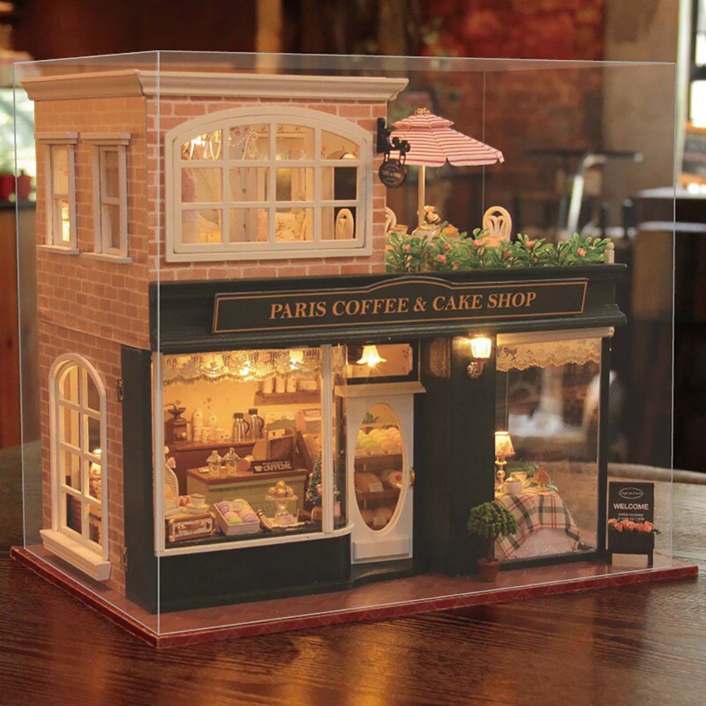 Cute Room 3D-Puzzle 3D-Puzzle DIY Miniaturhaus Puppenhaus Paris Coffee, Puzzleteile, 3D-Puzzle, Miniaturhaus, Maßstab 1:24, Modellbausatz zum basteln