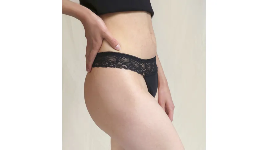 MYLILY Periodenunterwäsche Tanga mit Spitze schwarz