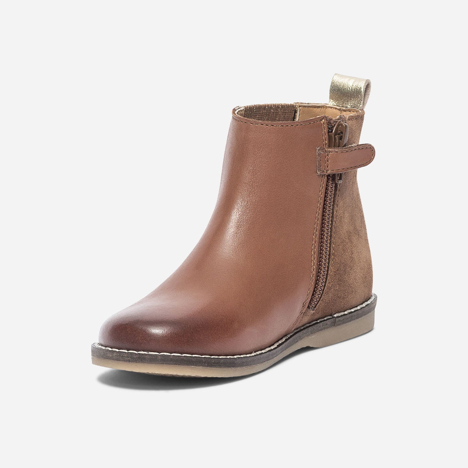 Chelsea boots camel et or en cuir