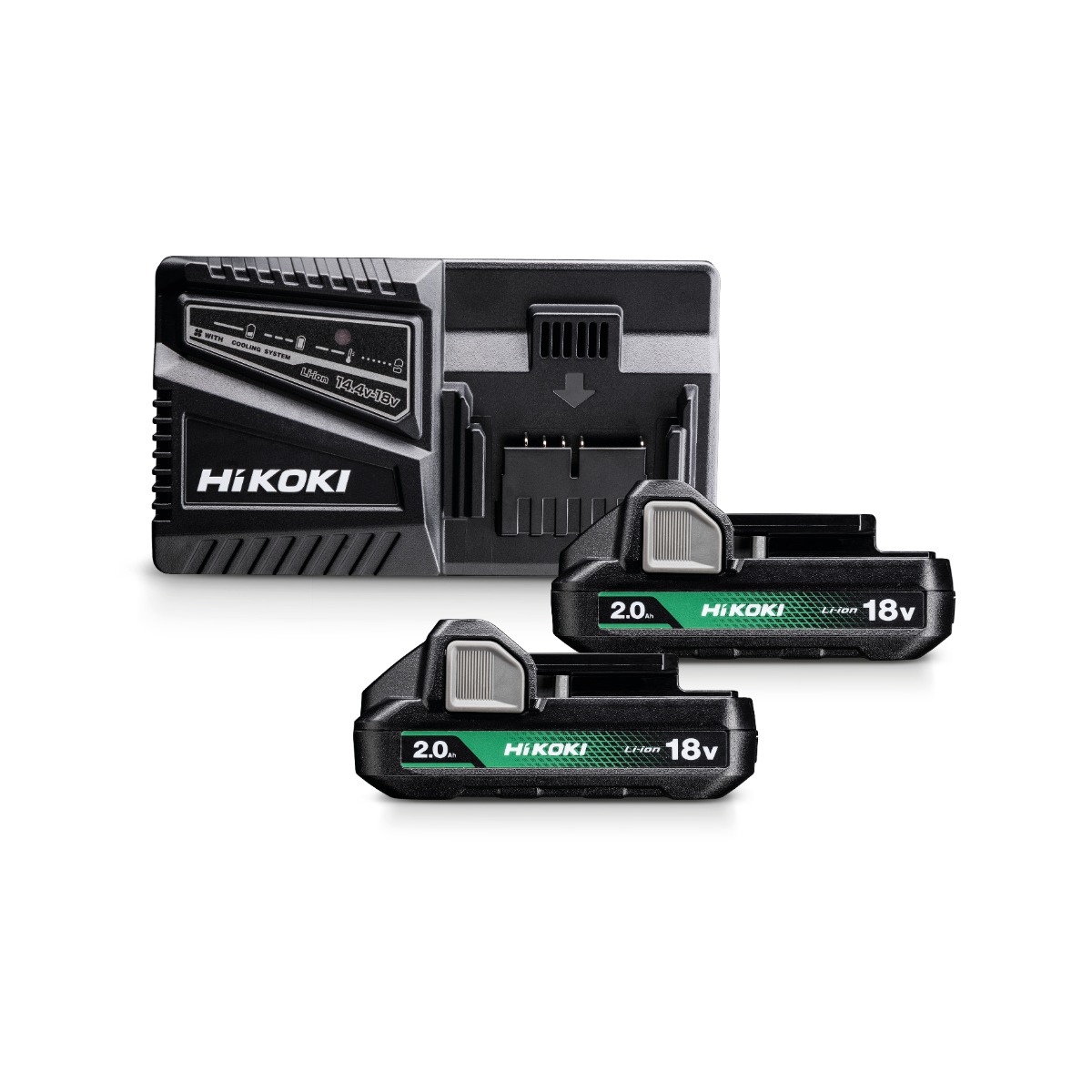 Accesorios HiKOKI UC18YFSLWFZ Powerpack con 2 baterías de iones de litio de 18 V y 2,0 Ah y cargador rápido UC18YFSL