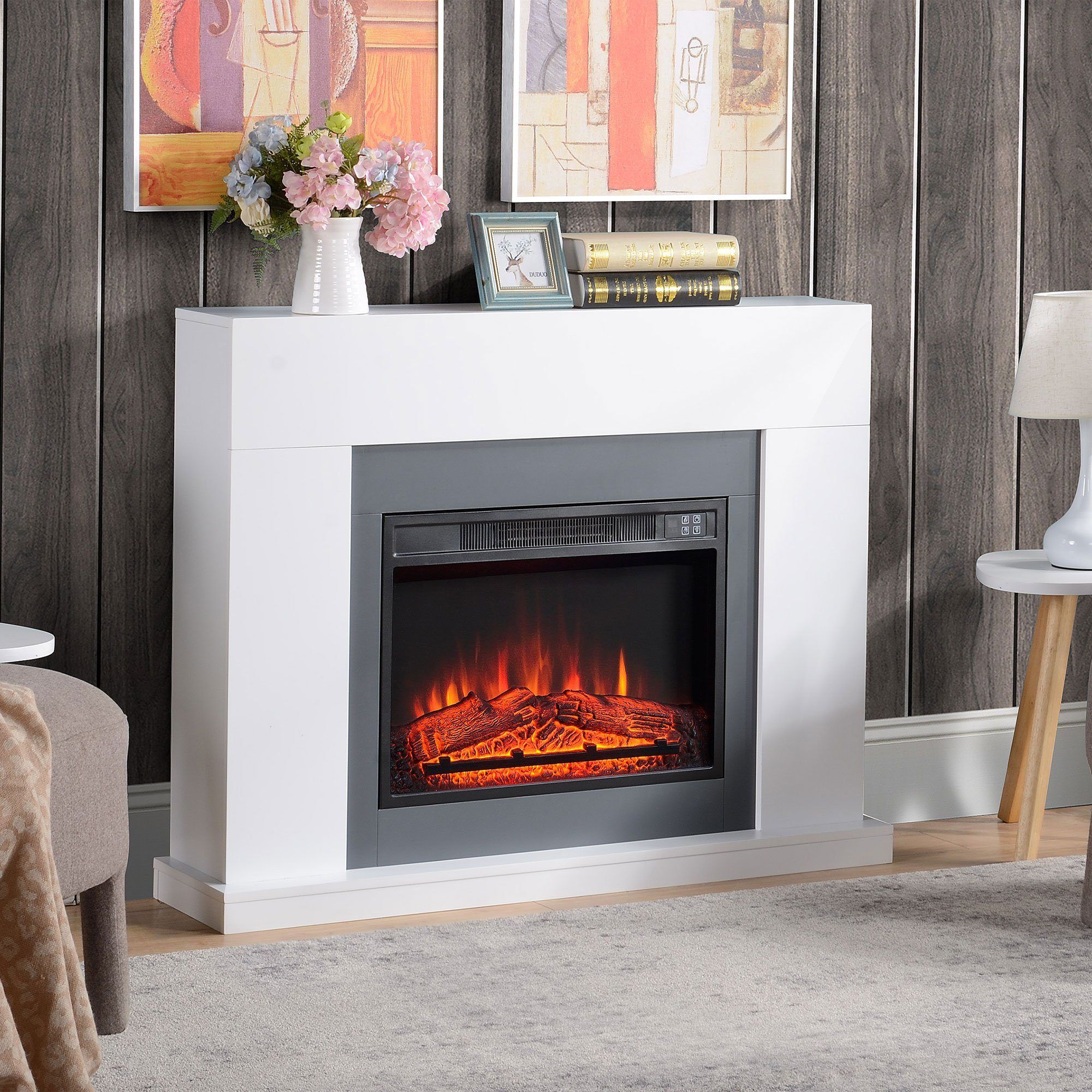 HOMCOM Elektrokamin Elektrokamin, LED Elektrokamin Standkamin mit Flammeneffekt 1800,2000W Weiß