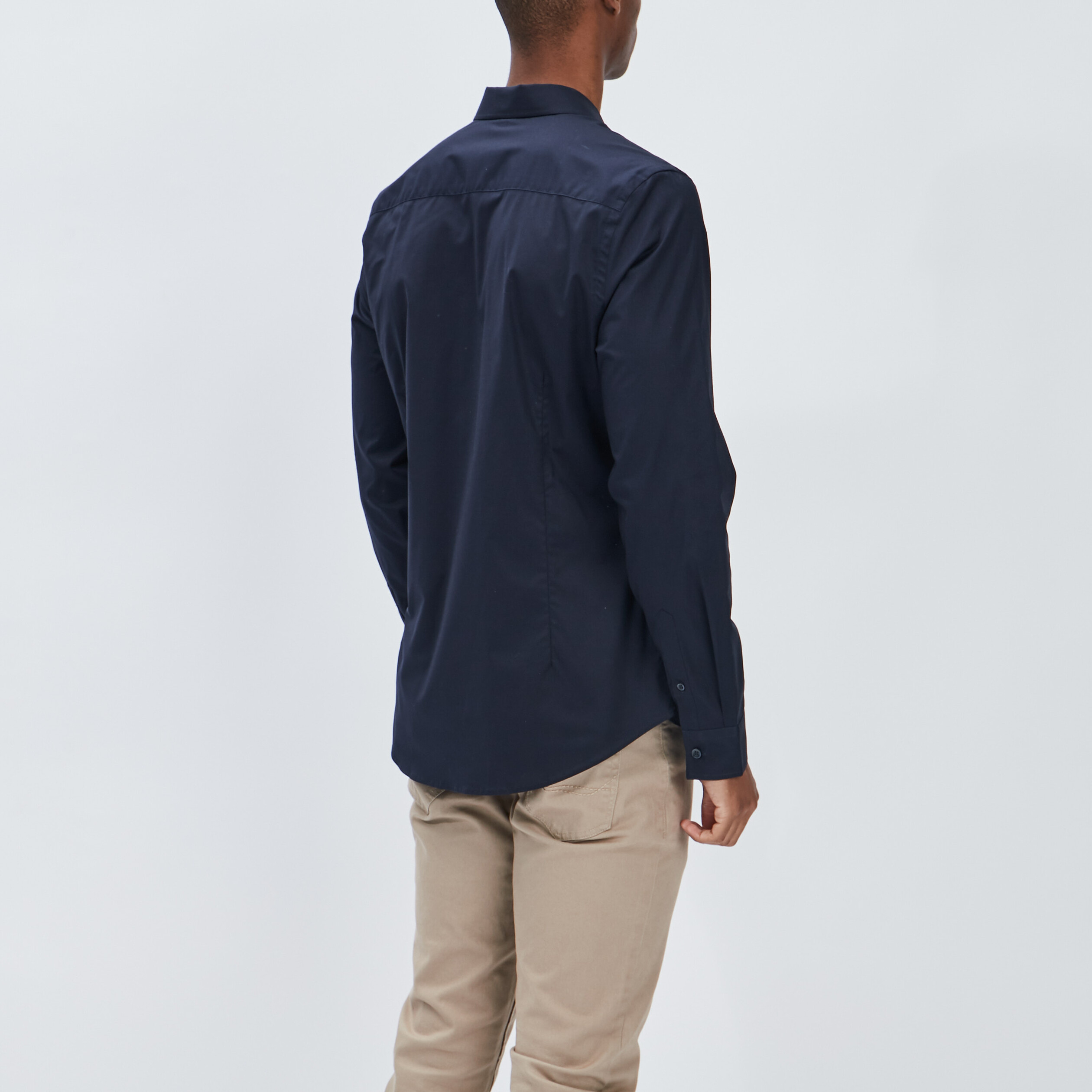 Chemise basique ajustée manches longues bleu marine homme | La Halle