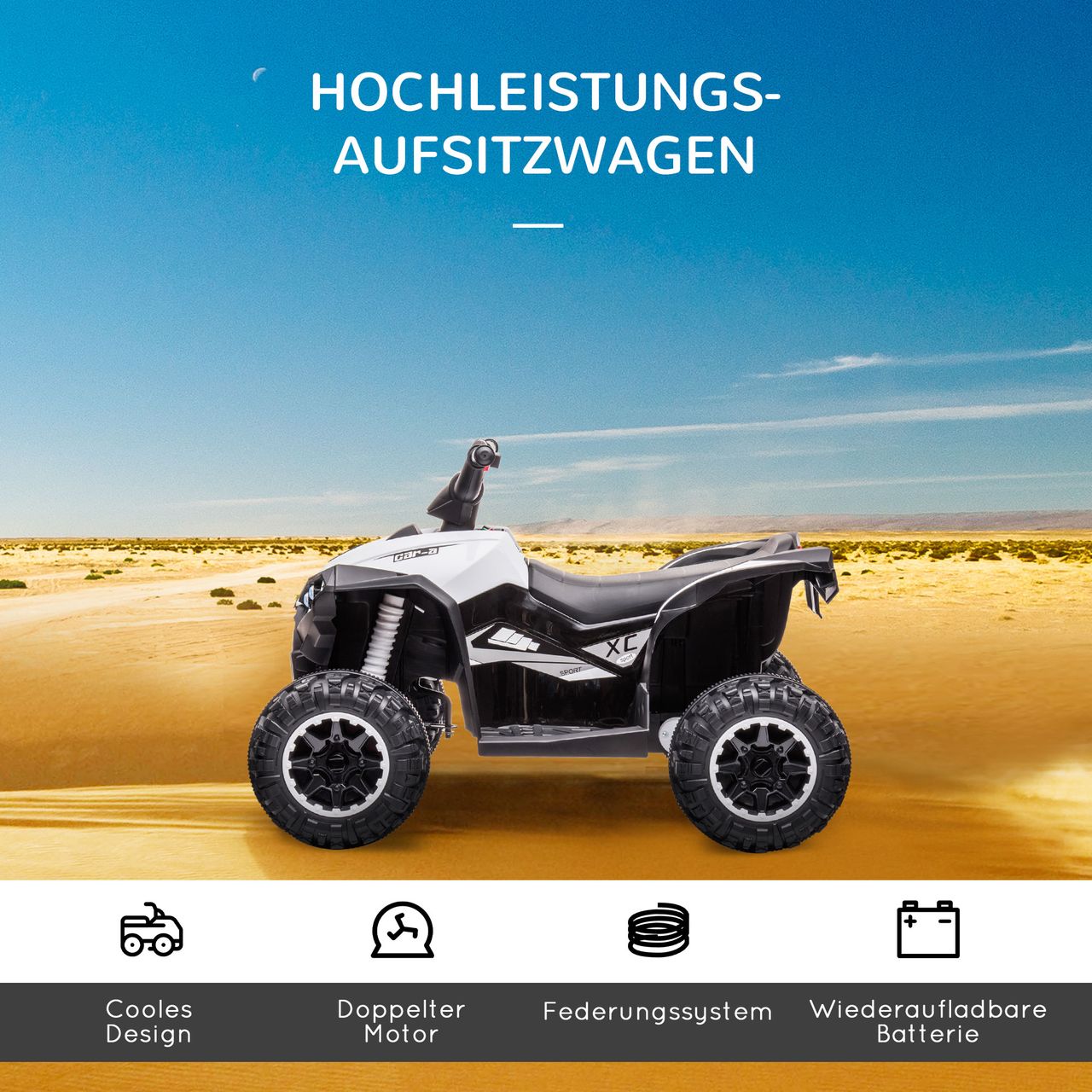 HOMCOM Elektro-Quad Kinderquad mit USB-Anschluss, Kindermotorrad mit Musik