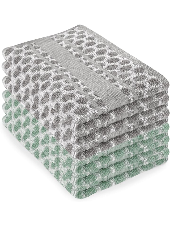 Aspero 6 Frottee Baumwoll Geschirrtücher in Hellgrau / Grün günstig kaufen 50 x 70 cm