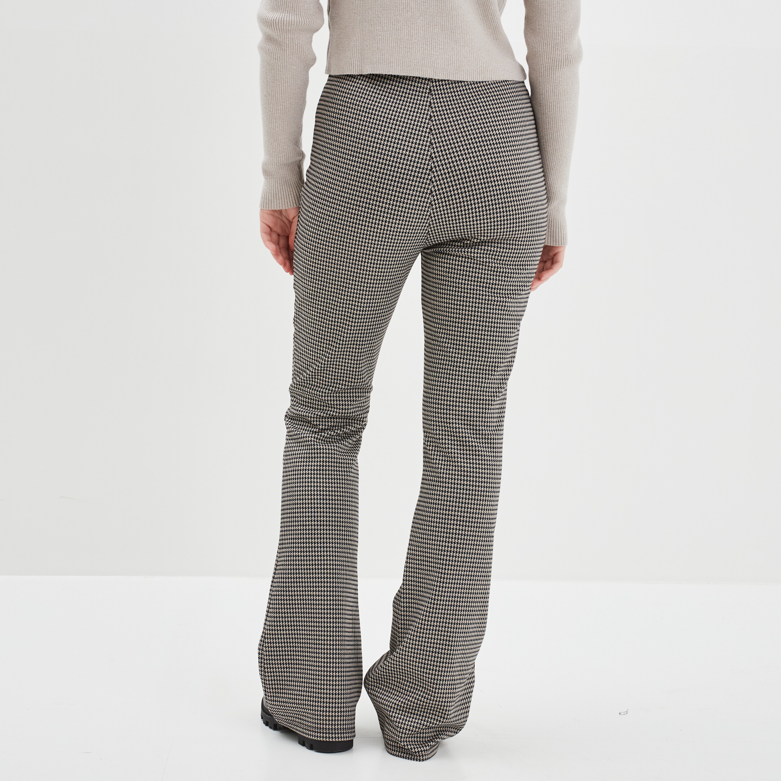 Pantalon flare taille haute élastiquée beige femme | La Halle