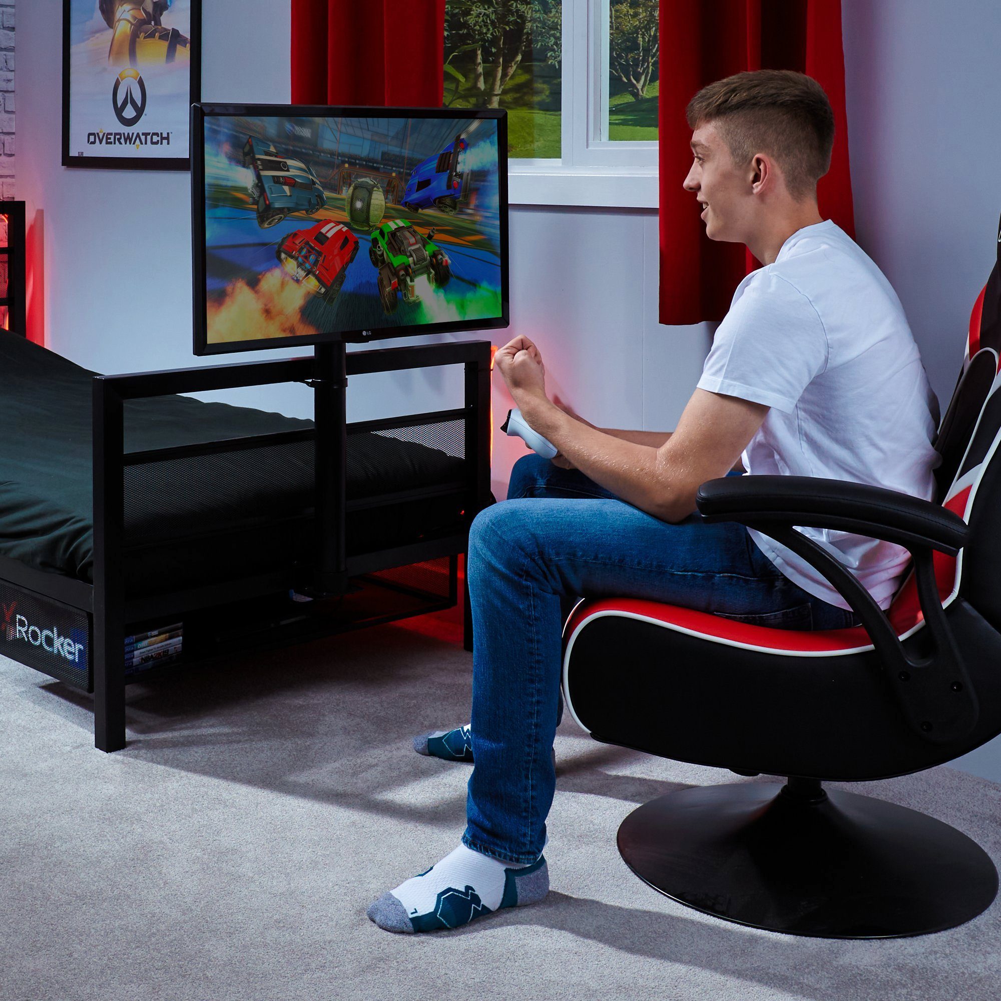 X Rocker Multimediabett Basecamp Gaming Metall Bett mit TV-Halterung für Kinder & Jugendliche