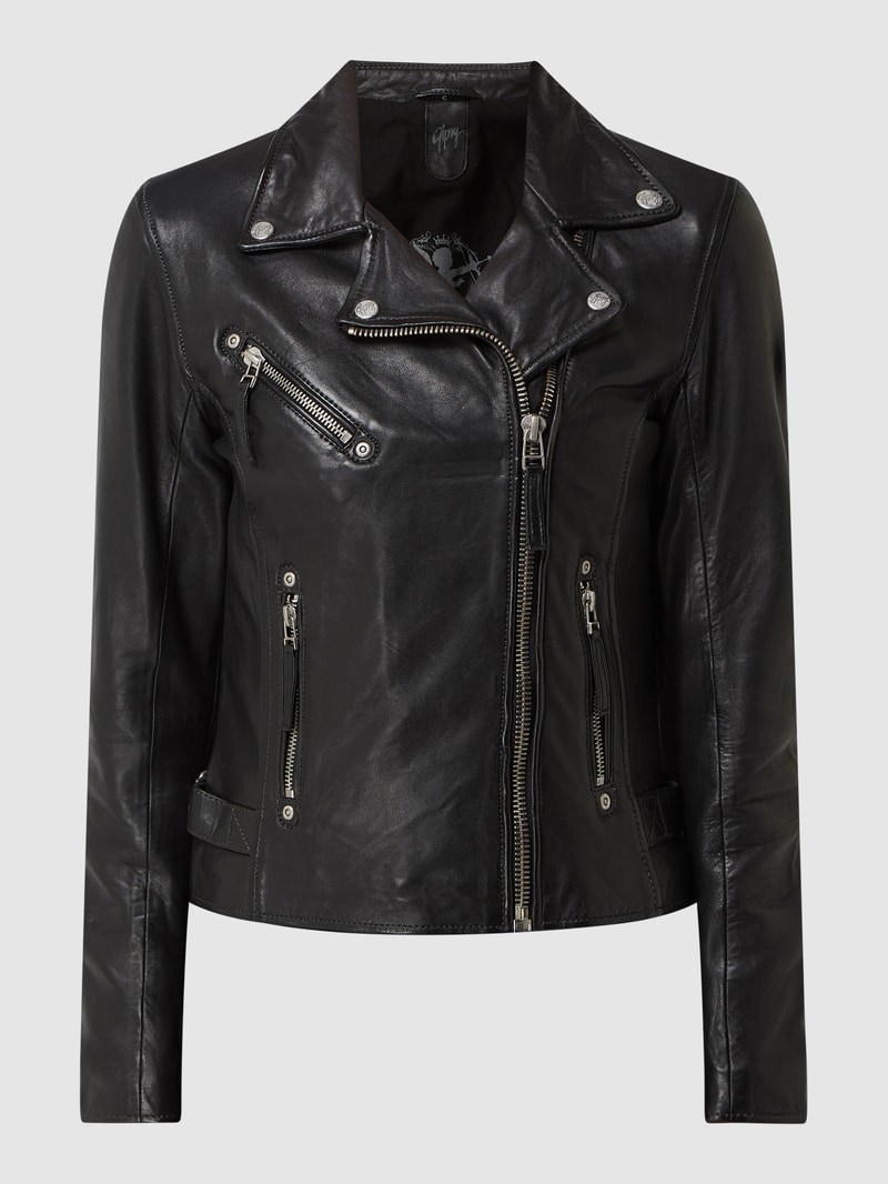 Regular Fit Lederjacke im Biker-Look in schwarz