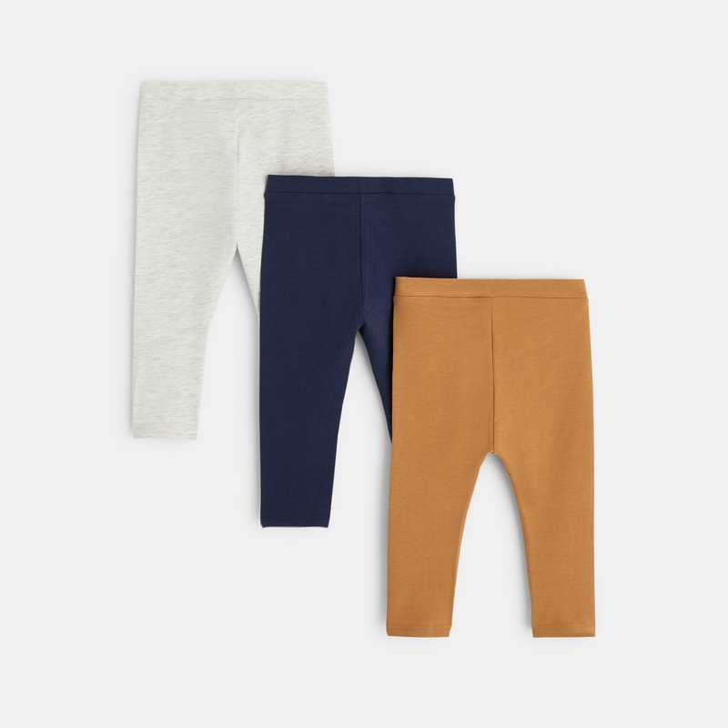 Legging uni jersey (lot de 3) marron bébé fille