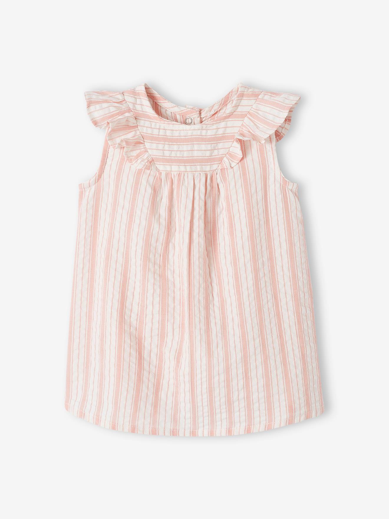 Vertbaudet Baby Kleid aus gestreiftem Seersucker - rosa