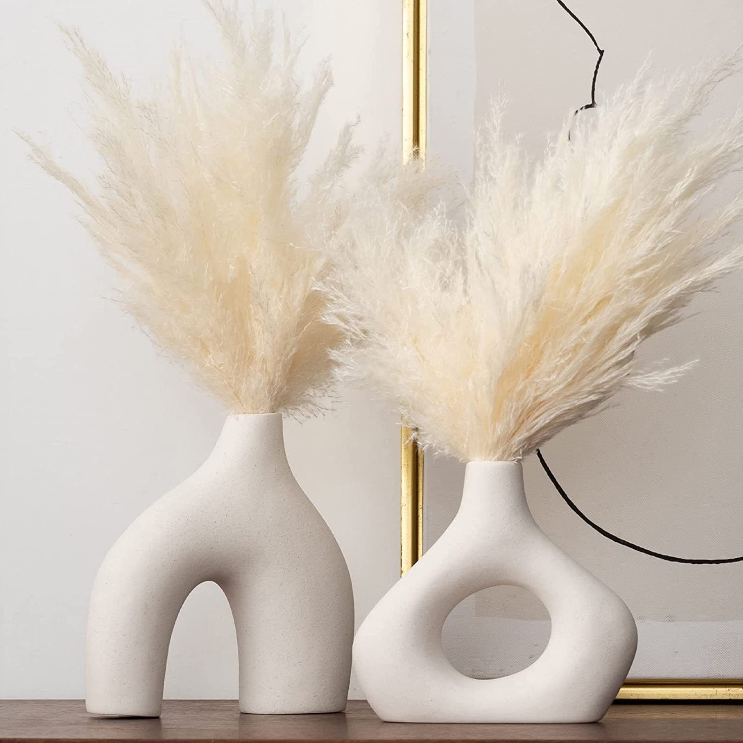 SCOHOME Dekovase Keramik Vase für pampasgras,Weiß Vase modern deko vase Boho Deko Stil, Kreative 2er Set Vasen,Blumenvase für frische Blumen&Trockenblumen