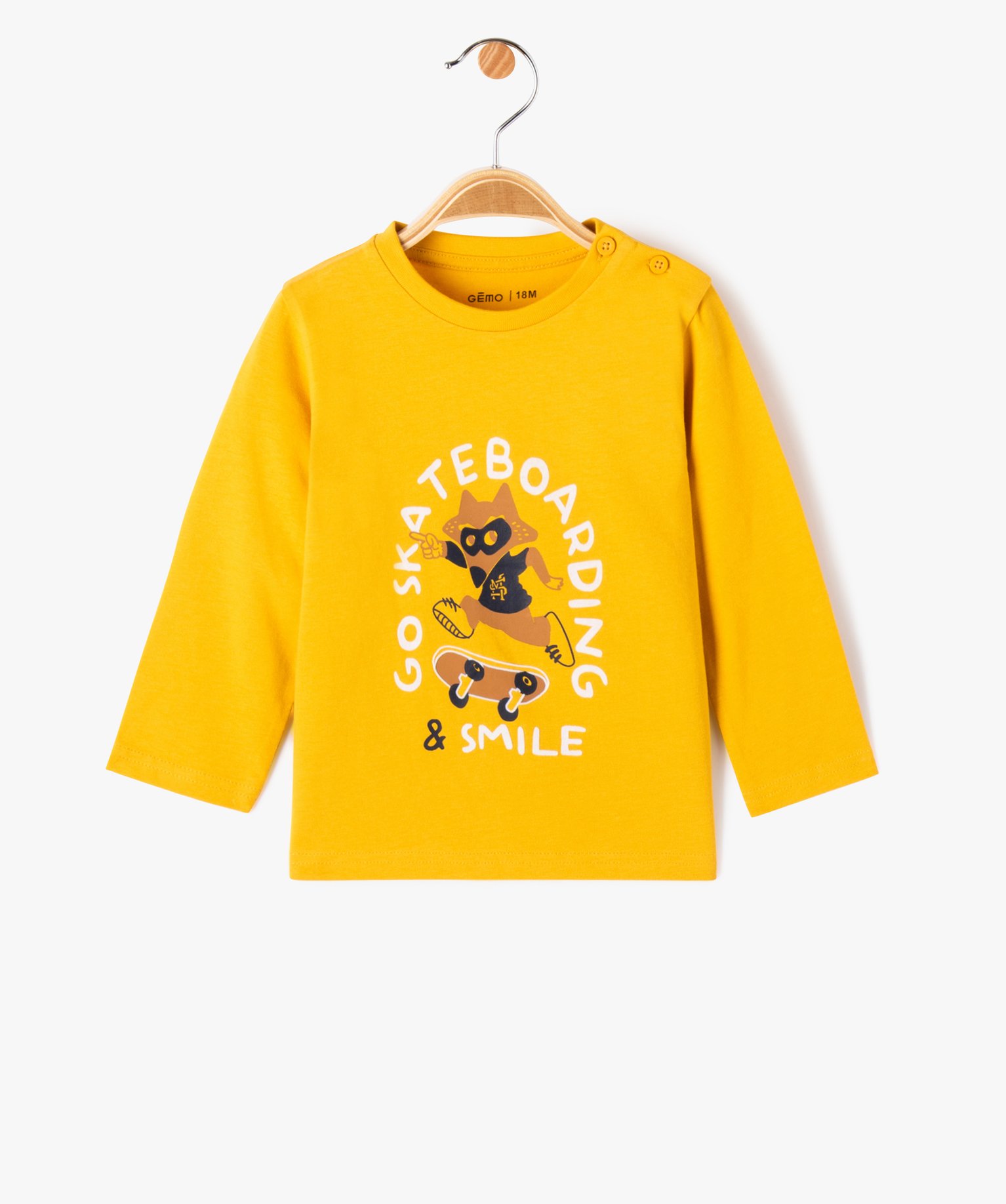 Tee-shirt imprimé à manches longues en coton bébé Garçon jaune | GEMO