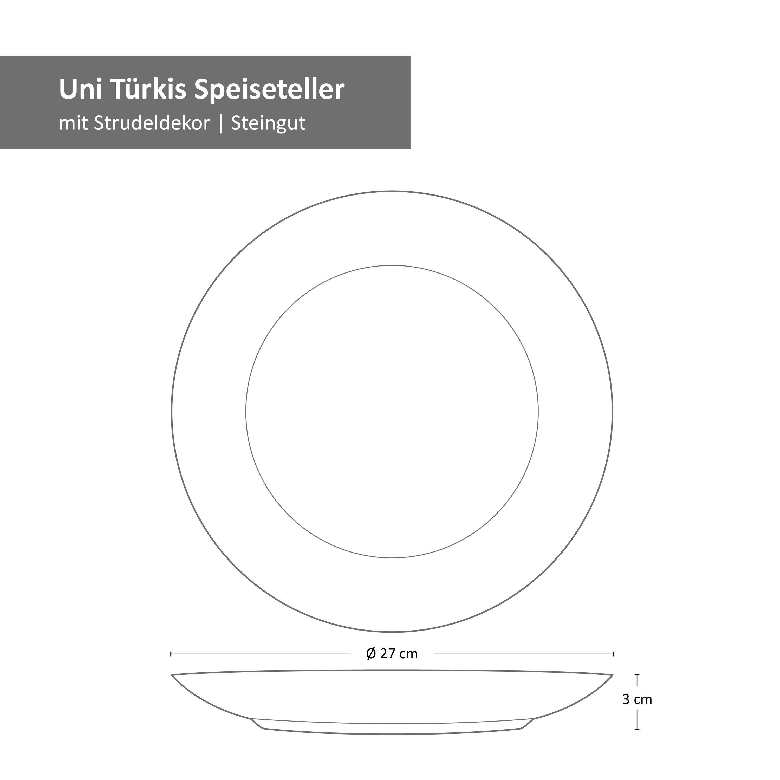 MamboCat Teller-Set 12-tlg. Teller Set Uni Türkis Tafel-Service Gedeck Steingut