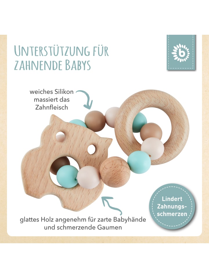 Bieco Spielwaren Greifling Holz Natur mit Silikon Kugel Eule - ab Geburt in Blau günstig kaufen onesize