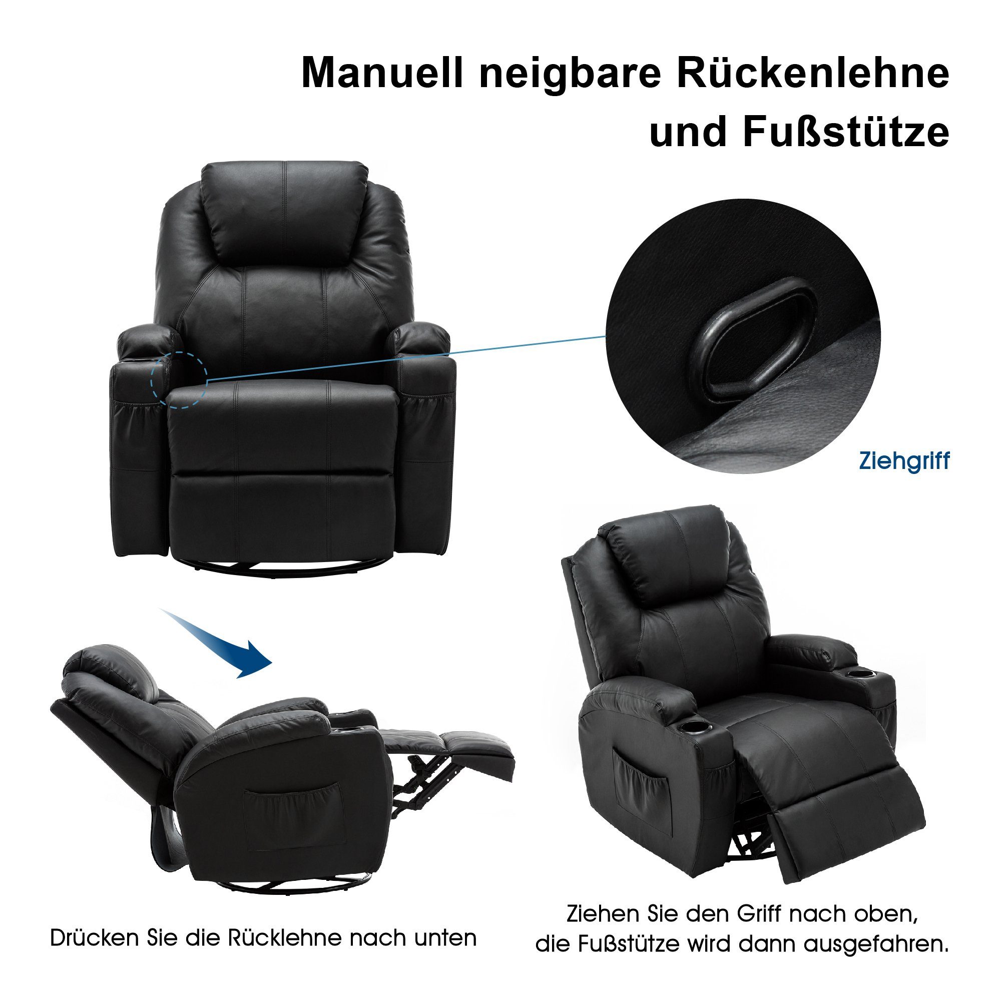 MCombo Relaxsessel MCombo manuell Massagesessel TV-Sessel Relaxsessel 7020, manuell, mit Heizung, 360° drehbar und schwenkbar, 100 × 92 × 109 cm