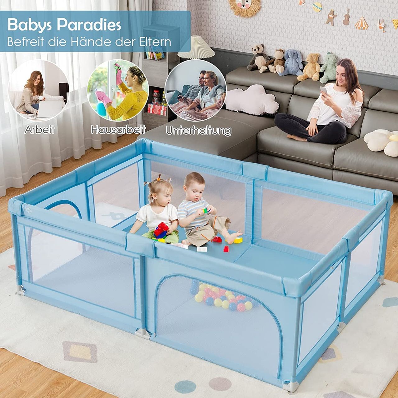 Costway Baby Laufstall mit 50 Bällen & 2 Türen