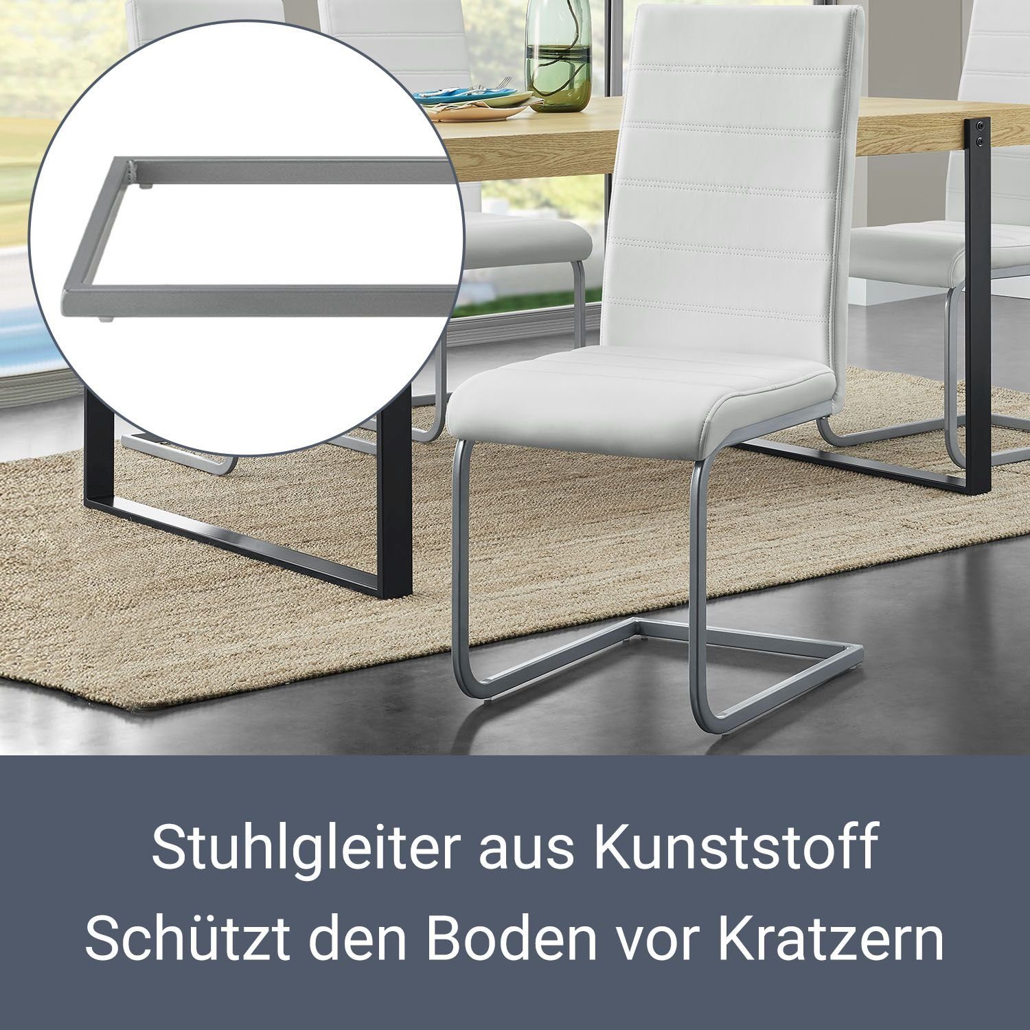 Juskys Freischwinger Vegas, hohe Rückenlehne, pflegeleicht, weiche Polsterung, inkl. Stuhlgleiter