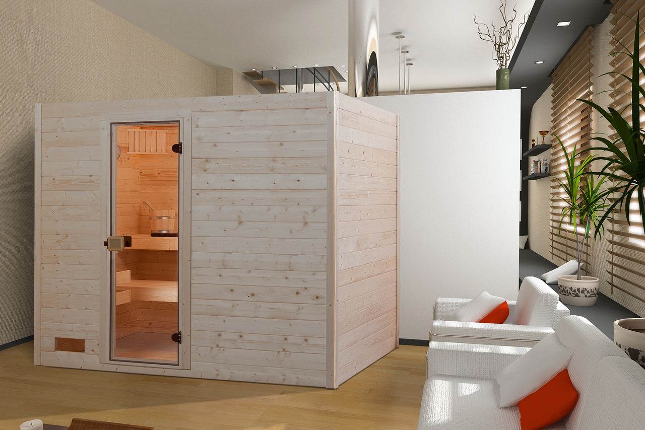 WEKA 38mm Masssivholzsauna mit Fronteinstieg Gr.2 inkl. 9,0 kW Kompakt-Ofen