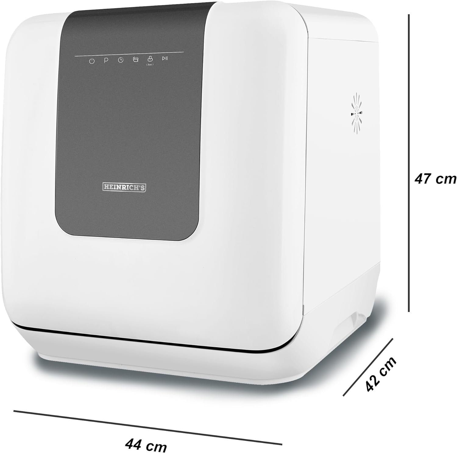 Heinrich´s Tischgeschirrspüler Mini Geschirrspüler, HTG 8842, 6 l, 2 Maßgedecke, 6 Programme, kompakt, 6L Wassertank, Mini Spülmaschine