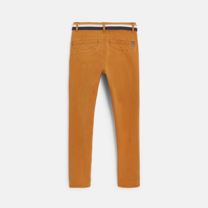 Pantalon chino slim ceinturé en toile unie orange garçon