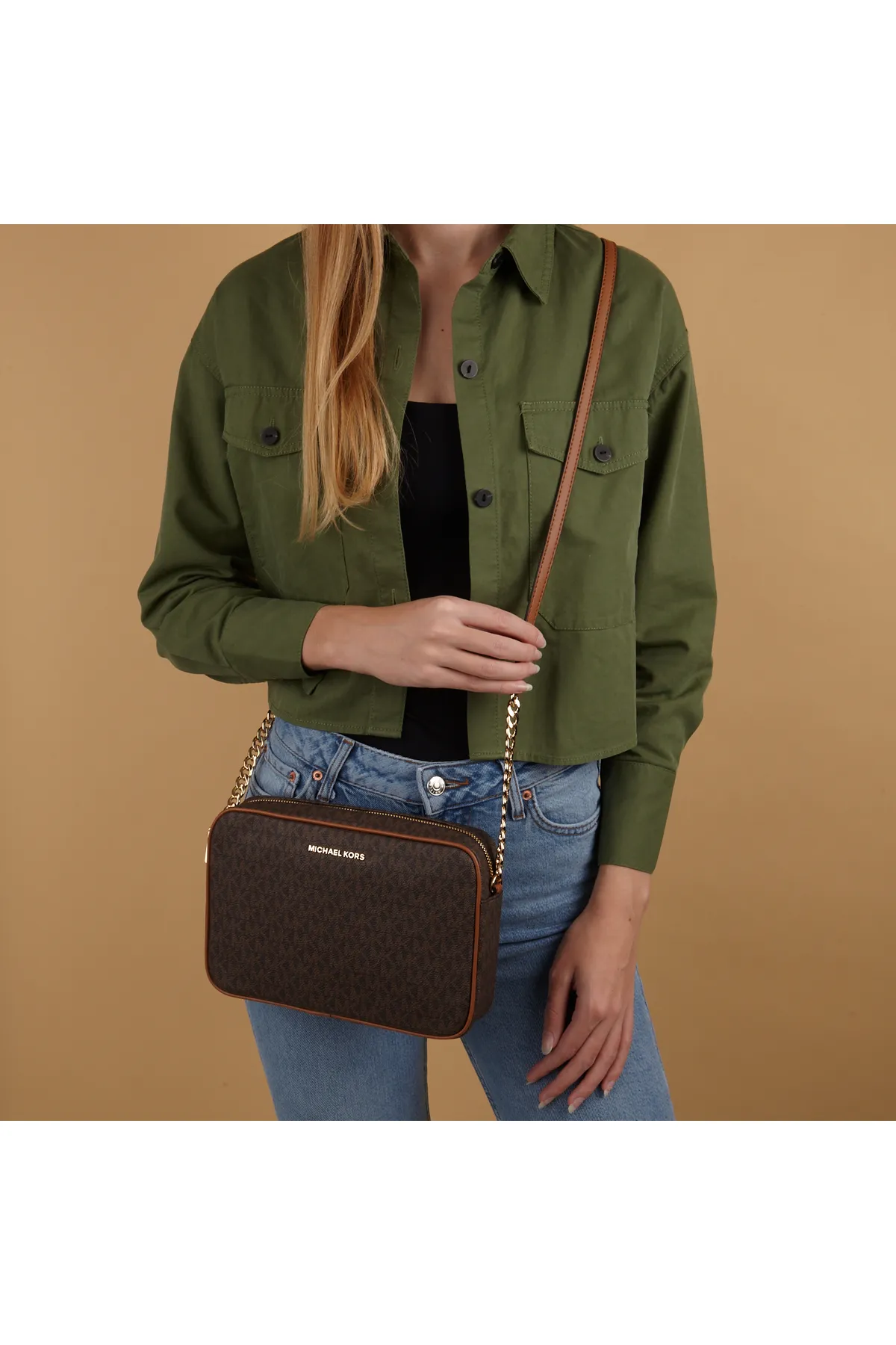 Michael Kors  Michael Kors Jet Set Braune Leder Umhängetasche 32F1GJ6C7B-200