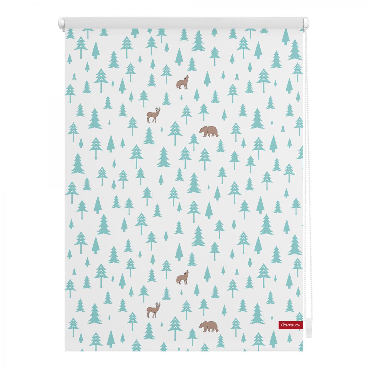 Lichtblick Rollo Klemmfix, ohne Bohren, blickdicht, Okko - Weiß Türkis, 90 x 150 cm (B x L)