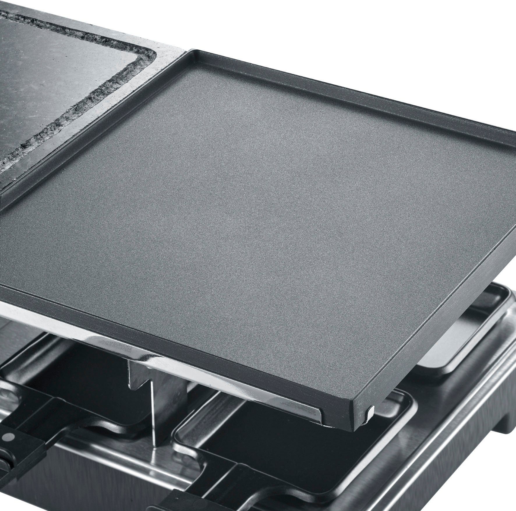 Severin Raclette RG 2376 mit Naturgrillstein und Grillplatte, 8 Raclettepfännchen, 1300 W