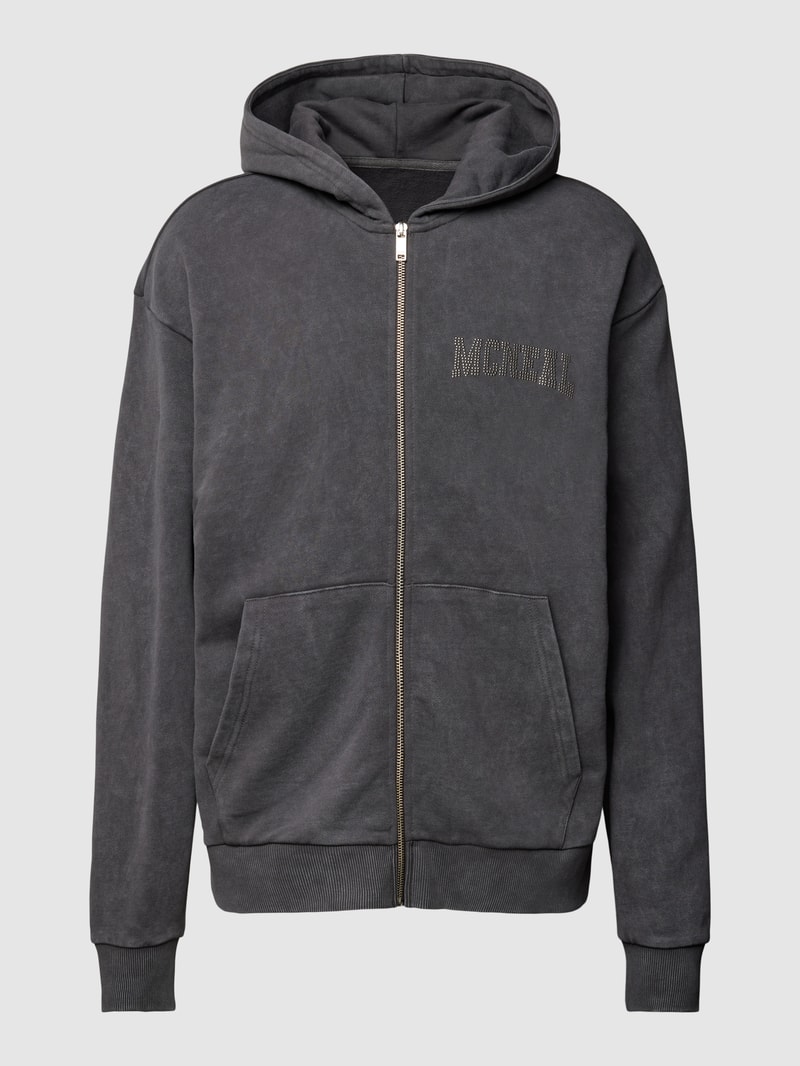 Sweatjacke mit Label-Detail in dunkelgrau