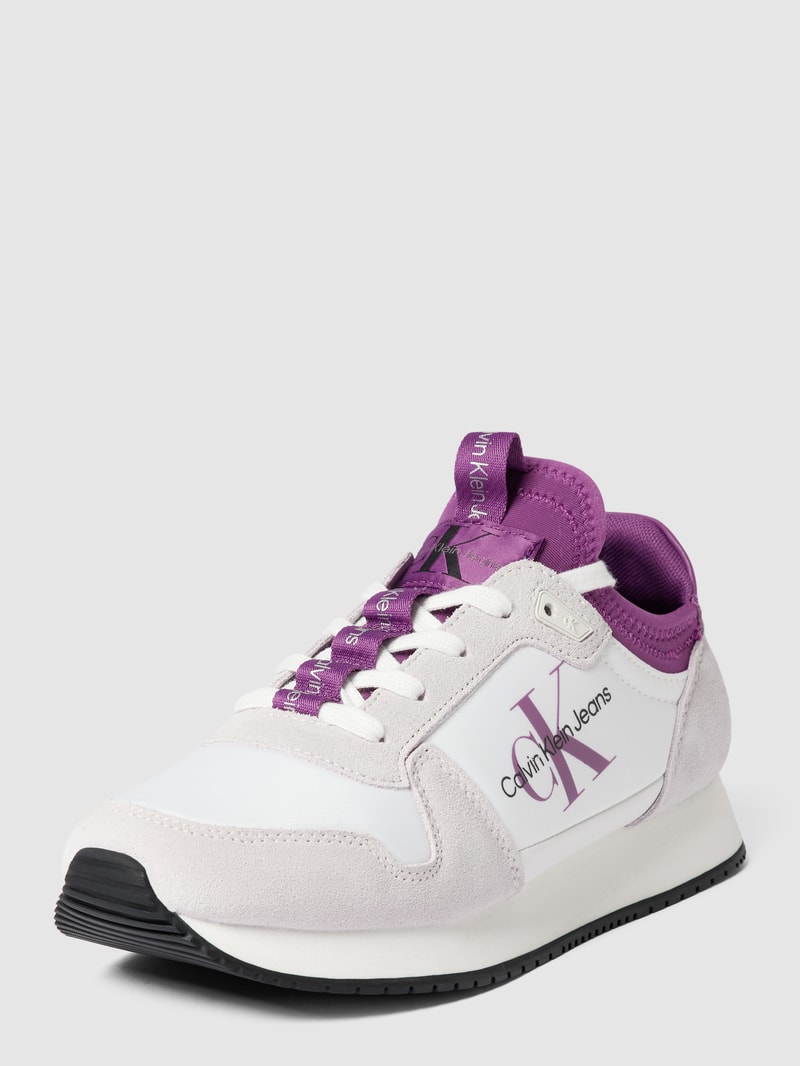 Sneaker aus Leder-Mix mit Label-Details in lila
